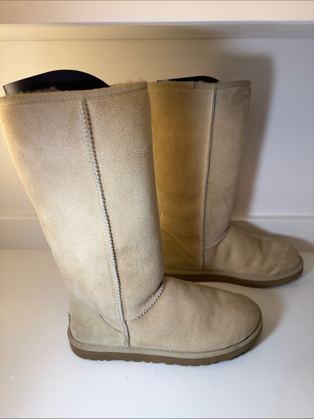UGG Tall Suede Shearling-Lined Boots in Sand - Size 9 - Picture 3 of 9